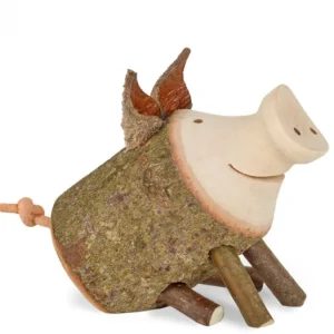 Waldfabrik, photophore en bois et étoile sapin de Noël Petit Cochon En Bois Assis, 3 Cm