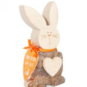 Waldfabrik, photophore en bois et étoile sapin de Noël Petit Lapin De Paques En Bois Avec Coeur, 10 Cm