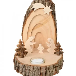 Waldfabrik, photophore en bois et étoile sapin de Noël Petite Crèche De Noël En Ecorce De Bois Avec Sapins Et Bougeoir