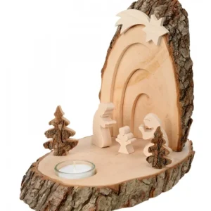 Waldfabrik, photophore en bois et étoile sapin de Noël Petite Crèche De Noël En Ecorce De Bois Avec Sapins Et Bougeoir