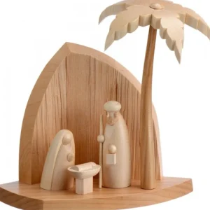Schalling, crèche moderne Petite Crèche Moderne En Bois Avec Un Palmier Et La Nativite