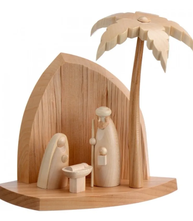 Schalling, crèche moderne Petite Crèche Moderne En Bois Avec Un Palmier Et La Nativite