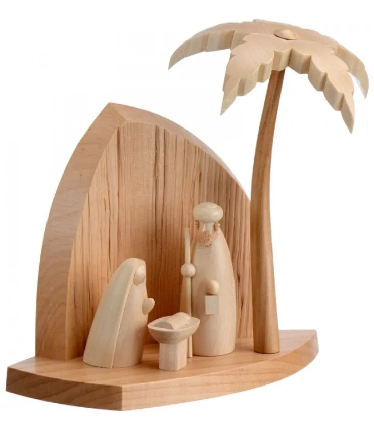 Schalling, crèche moderne Petite Crèche Moderne En Bois Avec Un Palmier Et La Nativite