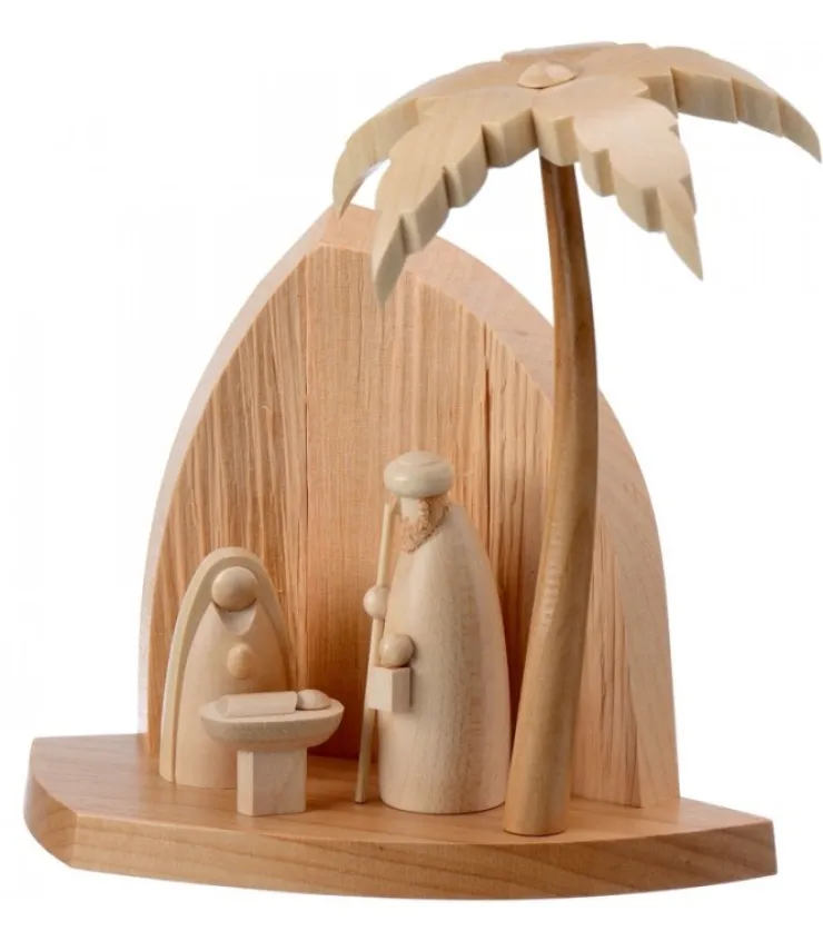 Schalling, crèche moderne Petite Crèche Moderne En Bois Avec Un Palmier Et La Nativite
