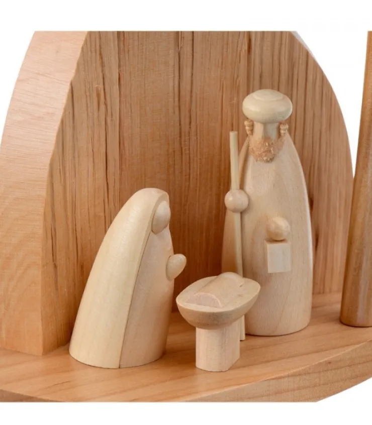 Schalling, crèche moderne Petite Crèche Moderne En Bois Avec Un Palmier Et La Nativite