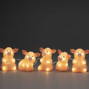 Konstsmide, guirlandes lumineuses de Noël Petits Cochons Roses Lumineux En Acrylique Led 12,5 Cm, Lot De 5
