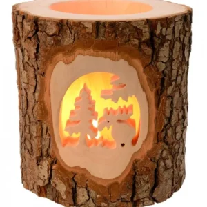 Waldfabrik, photophore en bois et étoile sapin de Noël Photophore En Bois Cisele, Elan Dans La Foret