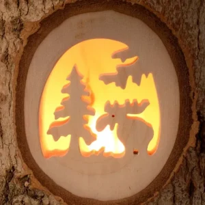 Waldfabrik, photophore en bois et étoile sapin de Noël Photophore En Bois Cisele, Elan Dans La Foret