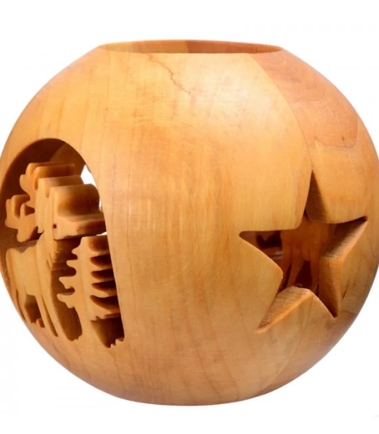 Waldfabrik, photophore en bois et étoile sapin de Noël Photophore En Bois Forme Spherique, Motif Cerf En Foret