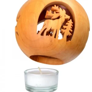 Waldfabrik, photophore en bois et étoile sapin de Noël Photophore En Bois Forme Spherique, Motif Cerf En Foret