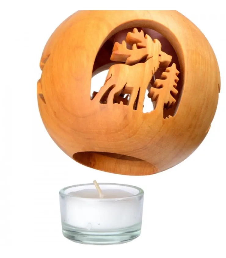 Waldfabrik, photophore en bois et étoile sapin de Noël Photophore En Bois Forme Spherique, Motif Cerf En Foret