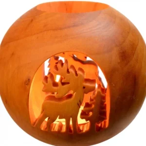 Waldfabrik, photophore en bois et étoile sapin de Noël Photophore En Bois Forme Spherique, Motif Cerf En Foret