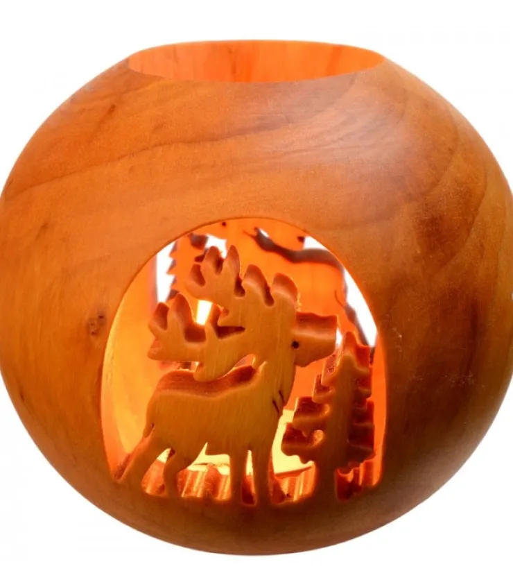 Waldfabrik, photophore en bois et étoile sapin de Noël Photophore En Bois Forme Spherique, Motif Cerf En Foret