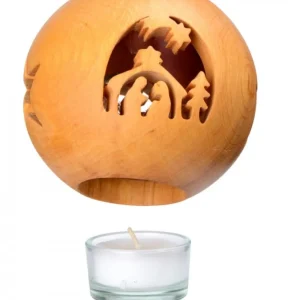 Waldfabrik, photophore en bois et étoile sapin de Noël Photophore En Bois, Forme Spherique, Motif Crèche