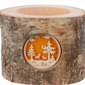 Waldfabrik, photophore en bois et étoile sapin de Noël Photophore En Rondin De Bois, 1 Motif Animaux De La Foret