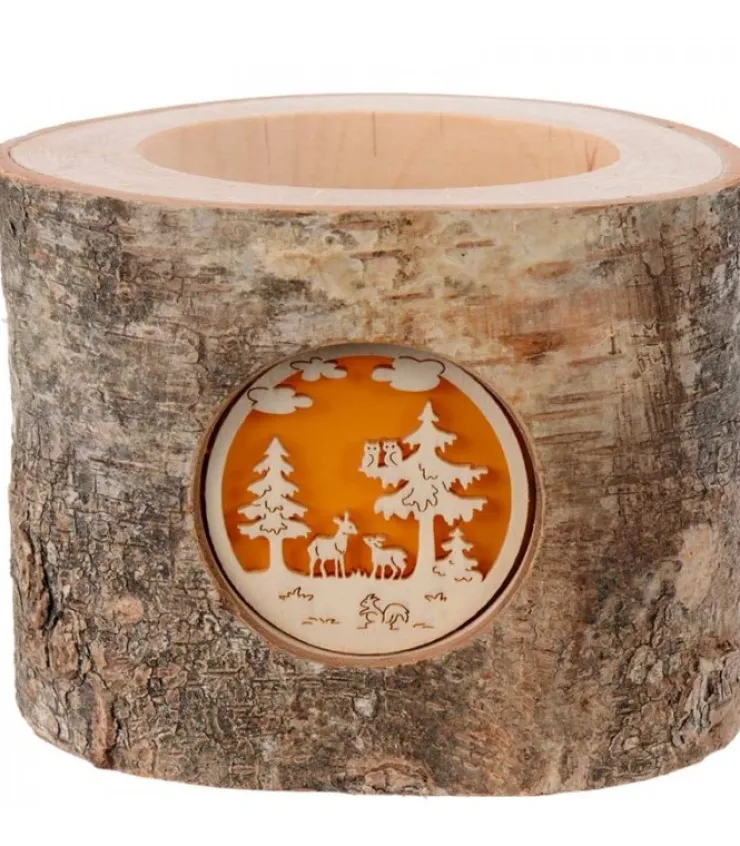 Waldfabrik, photophore en bois et étoile sapin de Noël Photophore En Rondin De Bois, 1 Motif Animaux De La Foret