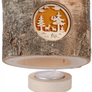 Waldfabrik, photophore en bois et étoile sapin de Noël Photophore En Rondin De Bois, 1 Motif Animaux De La Foret