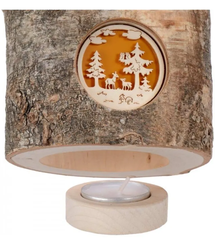 Waldfabrik, photophore en bois et étoile sapin de Noël Photophore En Rondin De Bois, 1 Motif Animaux De La Foret