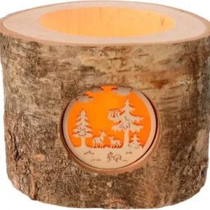 Waldfabrik, photophore en bois et étoile sapin de Noël Photophore En Rondin De Bois, 1 Motif Animaux De La Foret