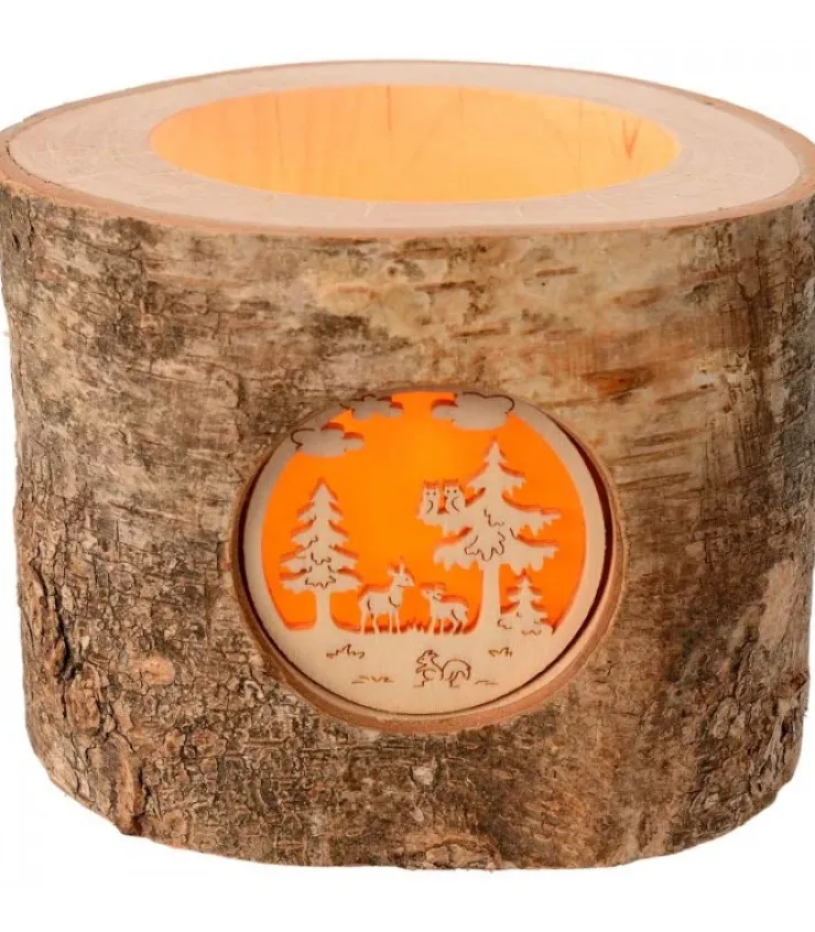 Waldfabrik, photophore en bois et étoile sapin de Noël Photophore En Rondin De Bois, 1 Motif Animaux De La Foret