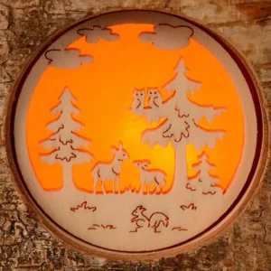 Waldfabrik, photophore en bois et étoile sapin de Noël Photophore En Rondin De Bois, 1 Motif Animaux De La Foret