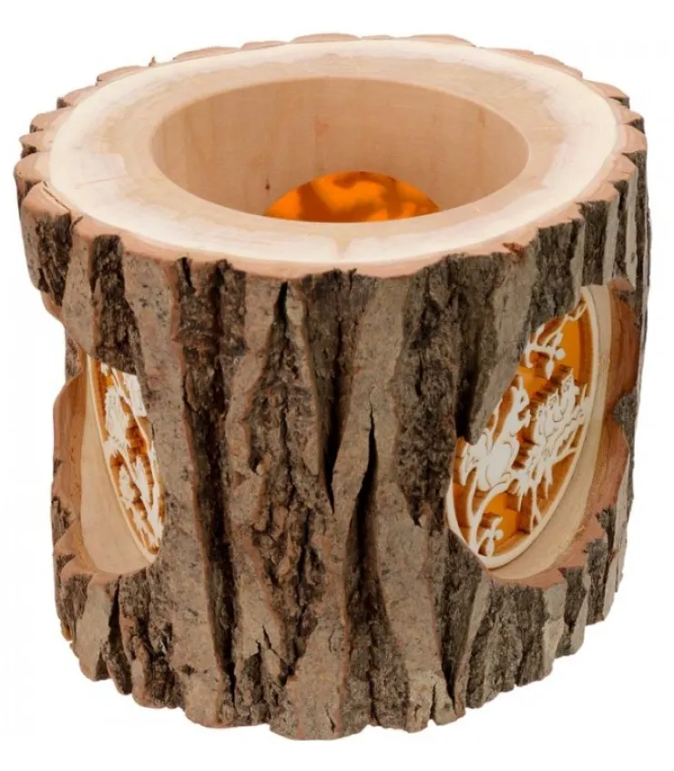 Waldfabrik, photophore en bois et étoile sapin de Noël Photophore En Rondin De Bois, Avec 3 Motifs, Ecureuil, Chat Et Oiseaux