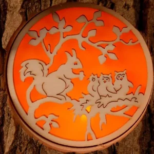 Waldfabrik, photophore en bois et étoile sapin de Noël Photophore En Rondin De Bois, Avec 3 Motifs, Ecureuil, Chat Et Oiseaux