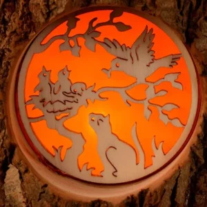 Waldfabrik, photophore en bois et étoile sapin de Noël Photophore En Rondin De Bois, Avec 3 Motifs, Ecureuil, Chat Et Oiseaux
