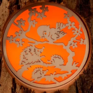 Waldfabrik, photophore en bois et étoile sapin de Noël Photophore En Rondin De Bois, Avec 3 Motifs, Ecureuil, Chat Et Oiseaux