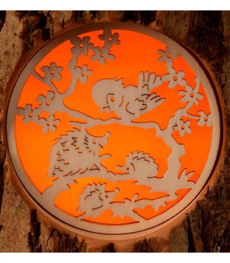 Waldfabrik, photophore en bois et étoile sapin de Noël Photophore En Rondin De Bois, Avec 3 Motifs, Ecureuil, Chat Et Oiseaux