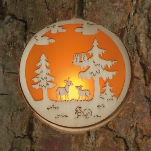 Waldfabrik, photophore en bois et étoile sapin de Noël Photophore En Rondin De Bois Avec 3 Motifs Nature