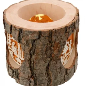 Waldfabrik, photophore en bois et étoile sapin de Noël Photophore Rondin De Bois, Avec 3 Motifs, Crèche, Anges Et Bonhomme De Neige