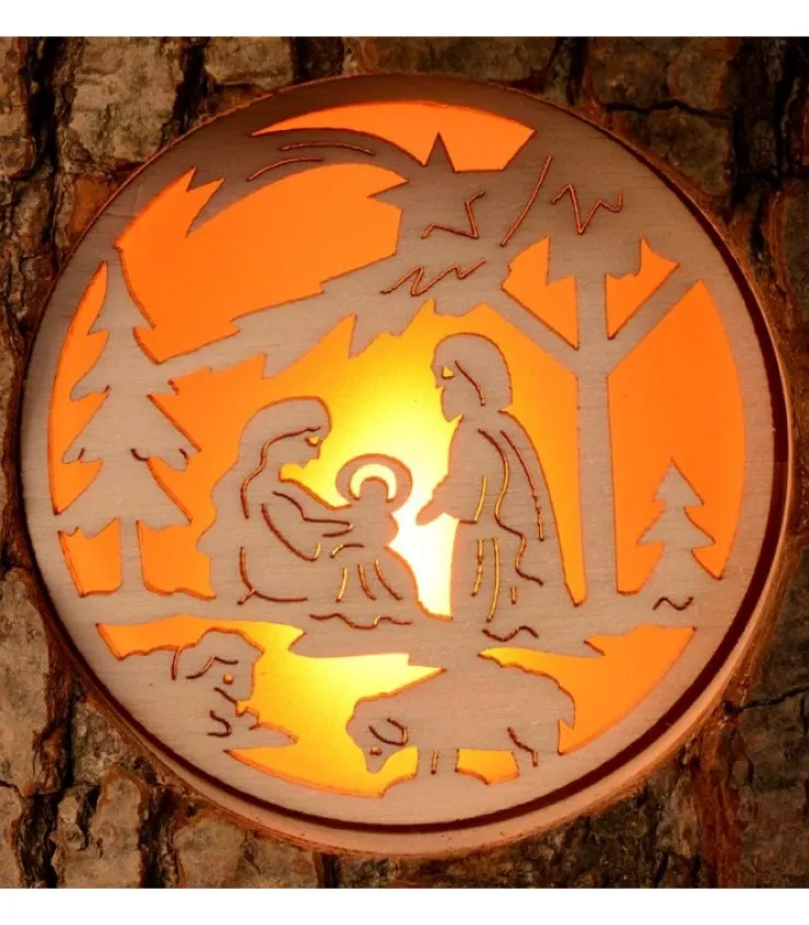 Waldfabrik, photophore en bois et étoile sapin de Noël Photophore Rondin De Bois, Avec 3 Motifs, Crèche, Anges Et Bonhomme De Neige