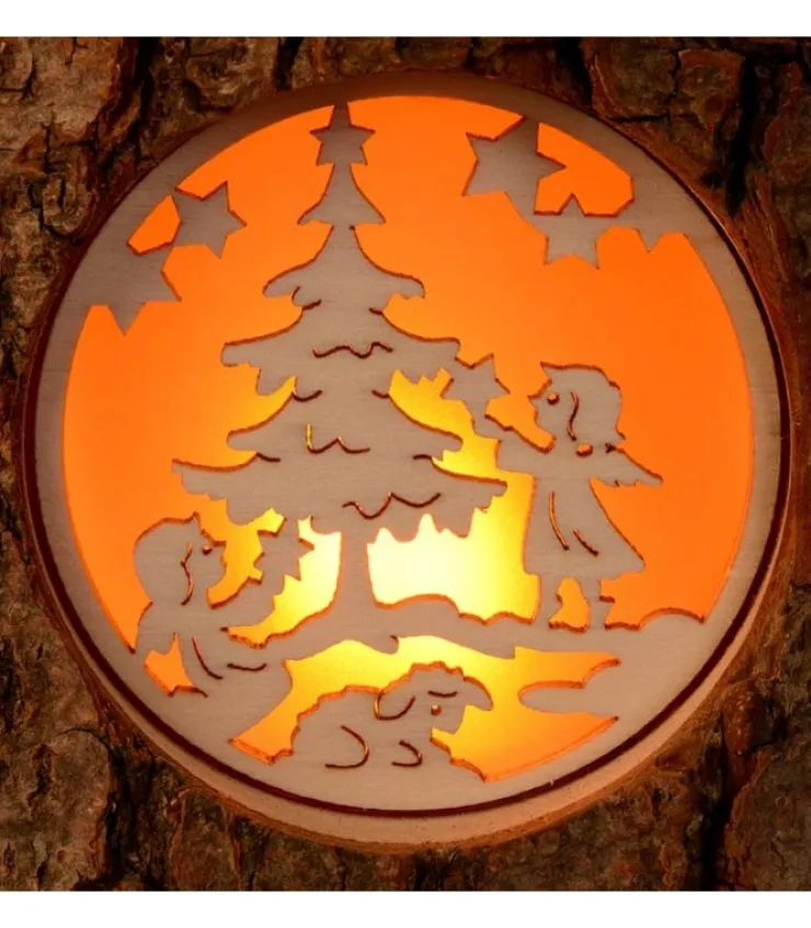 Waldfabrik, photophore en bois et étoile sapin de Noël Photophore Rondin De Bois, Avec 3 Motifs, Crèche, Anges Et Bonhomme De Neige