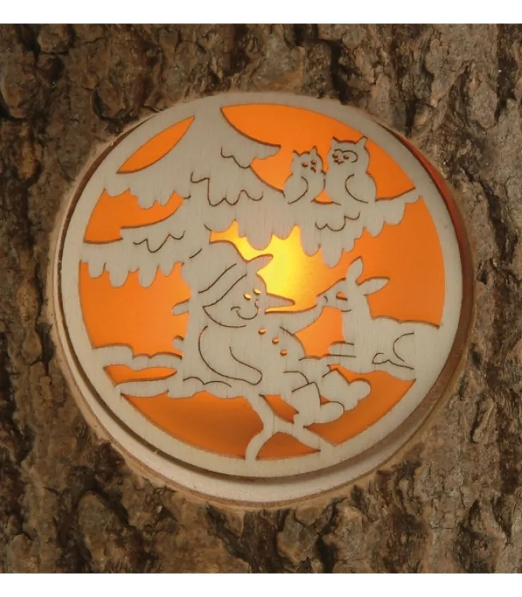 Waldfabrik, photophore en bois et étoile sapin de Noël Photophore Rondin De Bois, Avec 3 Motifs, Crèche, Anges Et Bonhomme De Neige