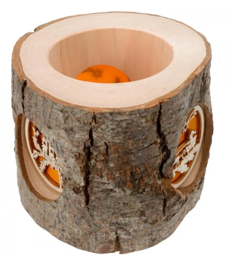 Waldfabrik, photophore en bois et étoile sapin de Noël Photophore Rondin De Bois, Avec 3 Motifs Crèche, Père Noël Et Bougies