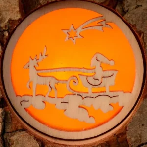 Waldfabrik, photophore en bois et étoile sapin de Noël Photophore Rondin De Bois, Avec 3 Motifs Crèche, Père Noël Et Bougies