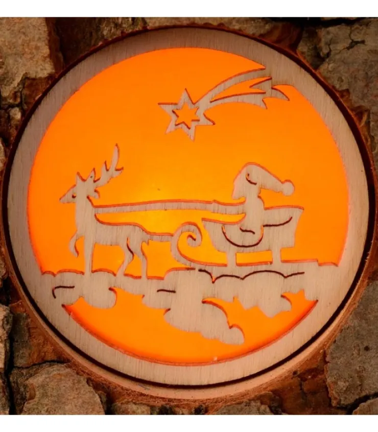 Waldfabrik, photophore en bois et étoile sapin de Noël Photophore Rondin De Bois, Avec 3 Motifs Crèche, Père Noël Et Bougies