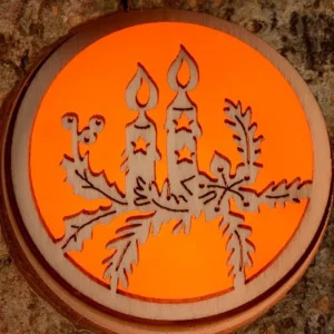 Waldfabrik, photophore en bois et étoile sapin de Noël Photophore Rondin De Bois, Avec 3 Motifs Crèche, Père Noël Et Bougies