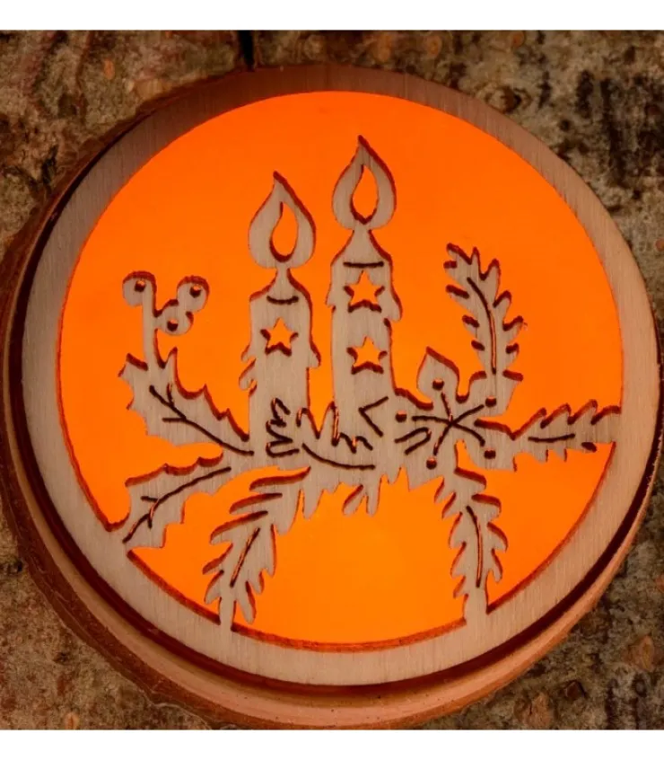 Waldfabrik, photophore en bois et étoile sapin de Noël Photophore Rondin De Bois, Avec 3 Motifs Crèche, Père Noël Et Bougies