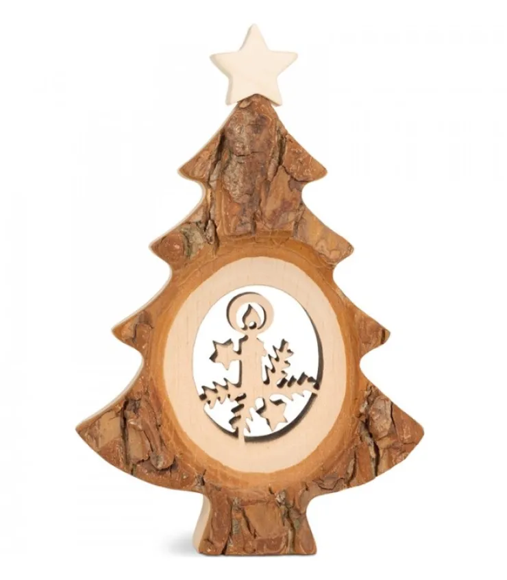Waldfabrik, photophore en bois et étoile sapin de Noël Sapin De Noël En Bois Avec Père Noël Et Luge Cisele, 12 Cm