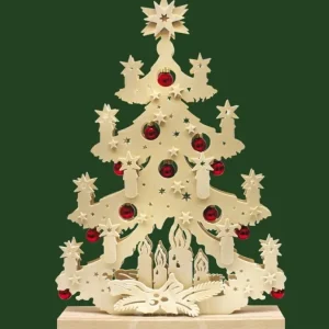 Ratags, décos de Noël lumineuses en bois Sapin De Noël Lumineux A Led En Bois Avec Boules De Noël Rouges