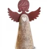 Waldfabrik, photophore en bois et étoile sapin de Noël Statuette Ange En Bois Avec Coeur Et Ailes Metal, 26 Cm
