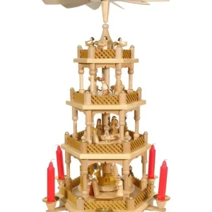 Richard Glasser, Pyramides de Noël allemandes Superbe Weihnachtspyramid D'Allemagne A 3 Etages En Bois Naturel